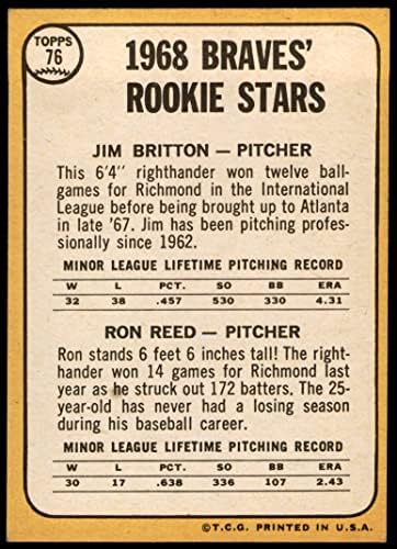 1968 TOPPS # 76 Braves Rookies Ron Reed / Jim Britton Atlanta Braves Nm + Hrabre