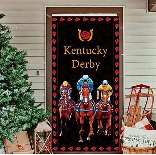 Xinyidl Kentucky Derby Banner za vrata, 71 x 35 inča Kentucky Derby pozadina viseće ruže poklopac vrata