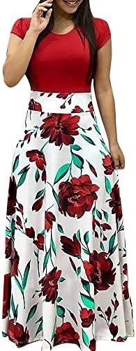 Adhowbew Maxi haljina za žene plus veličine Elegantna cvjetna printa s kratkim rukavima duga haljina Ležerne