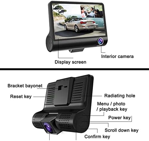 Premium auto kamera-dash cam, HD automobil DVR vožnje za vožnju 2 objektiv 170 stepeni Stražnji pogled Parking