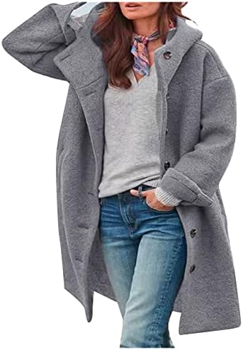 Ženske jakna od pune boje, ležerna labava fit gumba graška kaputi prema gore dugih rukava sa džepom, kaputom,