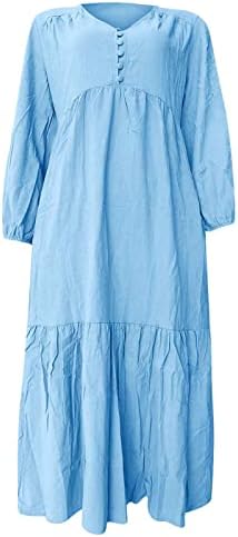 IcoDod haljina ženska 2023 proljetna gumba pamuk retro casual v vrat dugih rukava za žene sa džepom