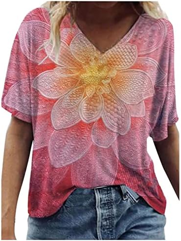 Ljetni jeseni grafički gornji ženski kratki rukav odjeća modni V izrez pamuk labav fit casual top majica