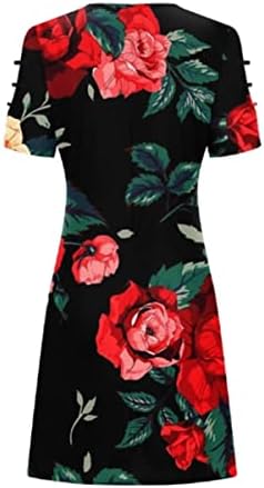 Nxxyeel haljina sa kratkim rukavima za žene Midi dužine izdubite Crew Neck Cold should Casual Floral Print