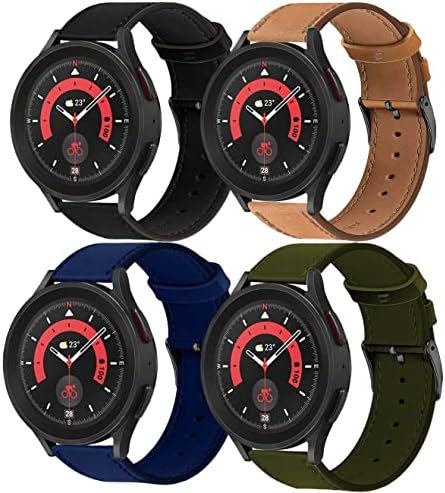 (4 pakovanje) Kožna traka za Galaxy Watch 5 Pro 45mm / 4 Classic 42mm trake, 20 mm remen za sat Kompatibilan za Samsung Galaxy Watch 5/4 40mm 44mm / aktivan 2/3 41mm opseg, smeđa, tamno zelena, mornarska plava, crna + crna Kopča