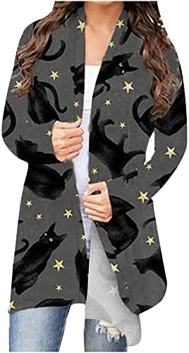 Žene s dugim rukavima otvorena prednja kardigan Halloween smiješna grafička košulja za ispis Kardigani labavi