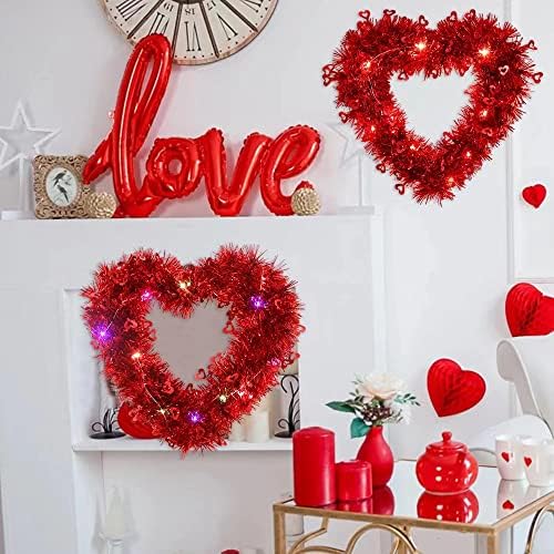 Valentines dan crvenih vijenca oblikovanih srčanim vijencem, valentinski viseći vrata zida vijenac za vjenčanje