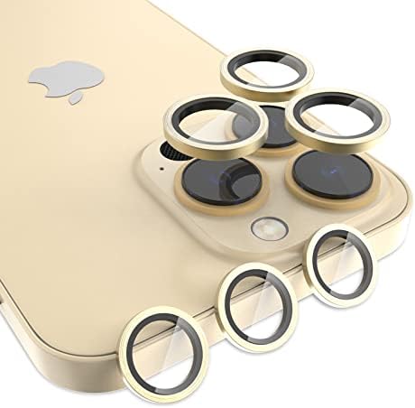 [2 kompleta] [zlato]metalni puni poklopac + kaljeno staklo krug Kamera zaštita sočiva za iPhone 13 Pro / 13 Pro Max,poklopac ekrana HD kamere, 9h tvrdoća zaštitni Film ekrana kamere protiv ogrebotina