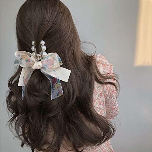 Houchu Bow Hair Claws Retro Dame Shark Clip Ornamenti za kosu čipke Pearl Girls Cvjetni mrežica Korejski