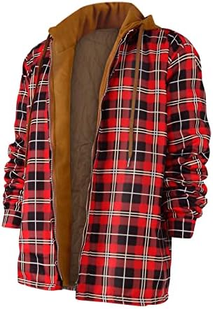 YMoSRH jakne za muške muške prekrivene obložene gumb dolje dolje karirane košulje dodaju baršuna da drži topla jaknu sa kaputom za haudu