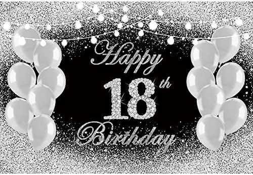 DORCEV 12x10ft sretan 18. rođendan pozadina Glitter Crna Srebrna Bokeh baloni 18. rođendan Party znak Poster