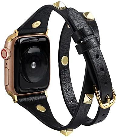 Fivoilin kožna dvostruka omotača kompatibilna sa Apple Watch Band 49mm 45mm 44mm 42mm 41mm 40mm 38mm Žene Muškarci, Punk Studs narukvica narukvica za iWatch serije Ultra SE / 8/7/6/1 / 4/3/2/1