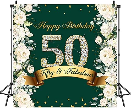 6×6ft Happy 50th Birthday Backdrop za žene maslinasto zelena pedeset Fabulous Birthday Party photography