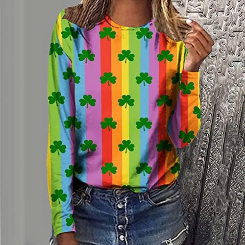 Ženska cvjetna košulja s dugim rukavima Crewneck Tee Fashic Grafičke majice Trendy Casual Bluza St. Patrickov