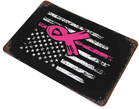 Zidna potpis Rak dojke Tanke ružičaste linije Američka zastava ružičaste trake aluminijumski znak 12 x16 rak dojke ružičaste vrpce TINETAL znak Vintage zidni dekor za zidni ukras
