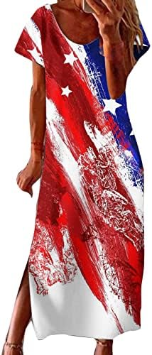 Ženska haljina od 4. jula ljetna Ležerna Boho Maxi haljina američka zastava kratki rukav sa lopaticom za