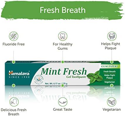Himalaya Mint Fresh Gel pasta za zube, fluorid slobodan za smanjenje plaka & Brighten Teeth, 6.17 Oz