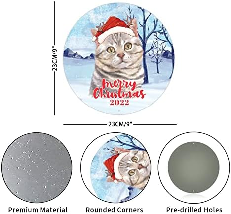Okrugli metalni znak prilagođeni godini Merry Božić Cat Božićni vijenac Potpisuje metalna umjetnost otisci