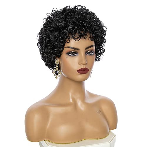 Punctualgood kratke Afro Kinky kovrčave perike za crne žene prirodne sintetičke perike za kosu sa šiškama
