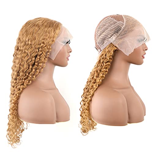 Bly Light Browno obojena 10a Ljubačna kosa plavuša perika sprijeda za žene 13x4 HD prozirna prije pljeskanih dubokih valova kovrčavačke perike 180% gustoće # 27 boja 24 inča