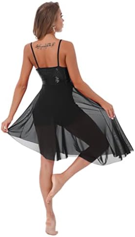 Janjean Womens Lyric Shiny Sequin Negularna haljina za nisku baletu Letard Cami haljina Tutu suknja