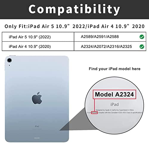 Caszone iPad Air 5th / 4. generacija 10,9 inča 2022/2020 Zaštitna futrola sa držačem olovke, blistavi blejling savijanje automatskog buđenja / spavanja pametni poklopac za iPad Air 5th / 4th, blistaju crna