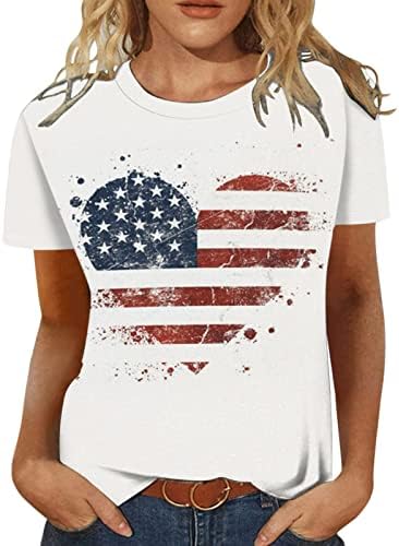 Kratke rukave majice za djevojčice Crewneck Butterfly američka zastava Star Heart grafički Casual Plain bluza Tees Womens
