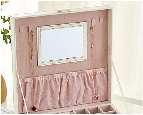 SCDZS kutija za nakit sa ogledalom Case Dvostruki slojevi za skladištenje kutije za odlaganje kože Nakit za melodiju