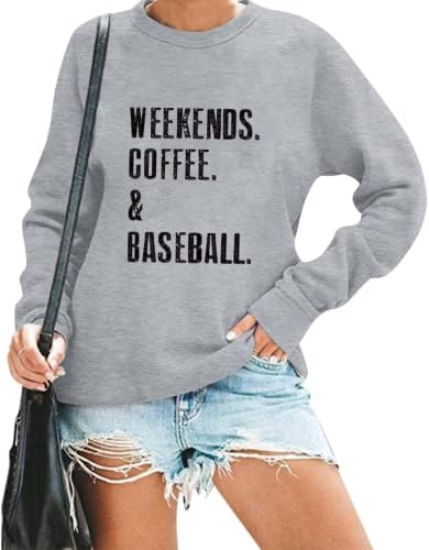 Niupihala vikends kafe bejzbol dukserica za žene slovo Ispis dugih rukava Crewneck bejball mama puloveri vrh
