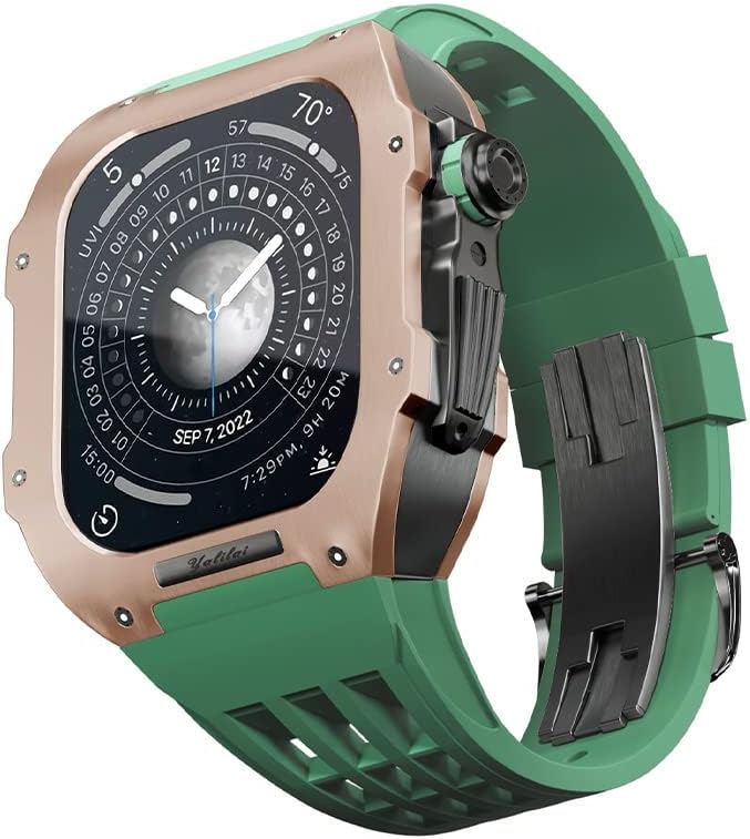 Azanu Titanium Case gumeni traki za Apple Watch Series 7 8 Series zamjena silikonskih remena visokog stupnja, luksuzni remen za sat za iWatch 45 mm kaiš