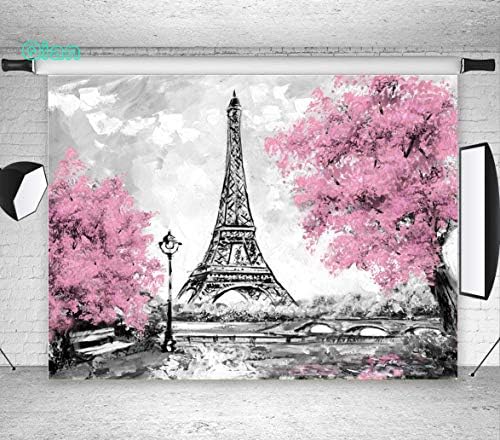 Qian 9x6 FT Pink Flowers Trees Eiffelov toranj pozadinska fotografija siva Pariz Photo Studio rekviziti Banner vjenčanje tema Party pozadine vinil
