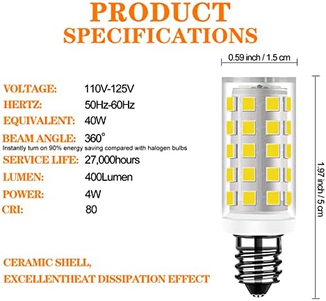 HUIMEIJIA 120v 4W zamjena LED sijalica sa kandelabra bazom C7 šivaća mašina za sušenje sijalice Himalajske soli lampe toplo bijelo 3000K 4kom.