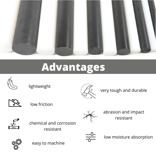 BuyPlastic Repro Black UHMW plastike štap 1 prečnik, 1 ft. Nominalna Dužina, Polietilenska Šipka Ultra Visoke