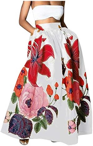 Lzealske haljine za žene 2023 Boemski cvjetni print High struk džep maxi suknja za zabavu na plaži duga