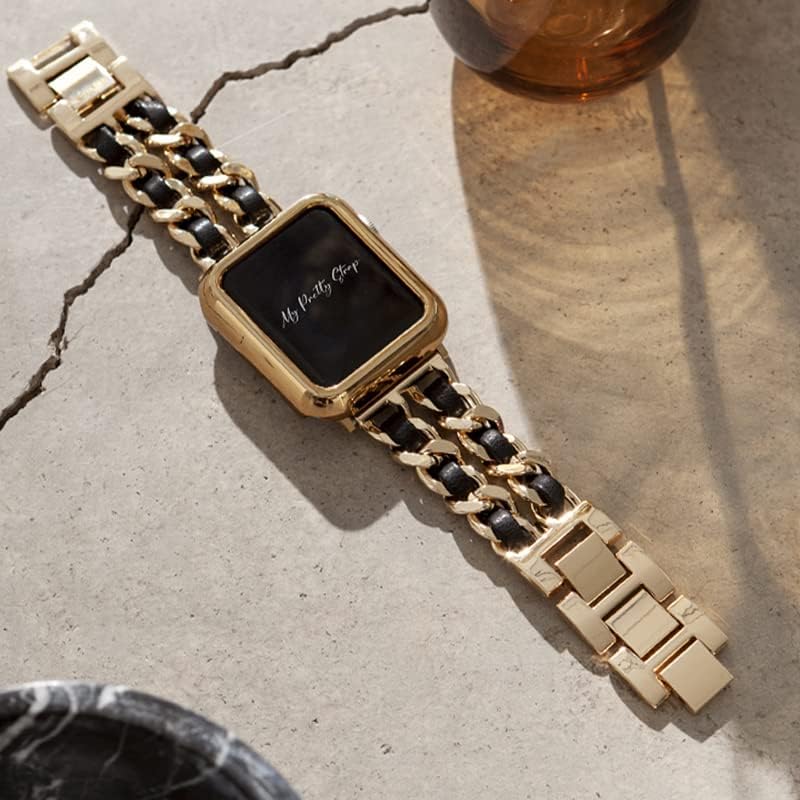 Moj lijepi pojas Crno-zlatni pojas kompatibilan sa Apple Watch SE serije 8 7 6 5 4 3 2 1, 38/40 / 41mm ili
