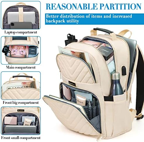 Kuosdaz putni ruksak za Laptop za žene, prošivena torbica za radni ruksak od 15,6 inča sa USB priključkom