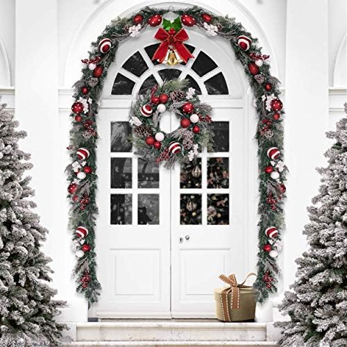 Valery Madelyn Tradicionalni crveni bijeli božićni ukrasi Paketa | Predsvijetljeno 6 metara vijenac, suzavska