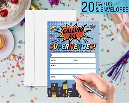 Goxfoc Pozivanje svih superheros djeca rođendanskih pozivnica sa koverte 20 paketa, prijatelji dječji dječaci