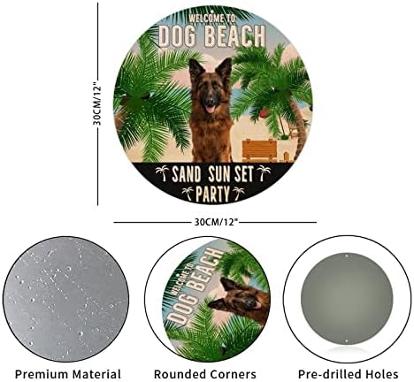 Funny okrugli pas Metal TIN znak Dobrodošli u pse na plaži Sunset Party Rusty Wearheat potpisao sa ljubimcem za pse za pse vješalica za pse Vintage Zidna vrata Poster za vikendicu Pećina 12 inča