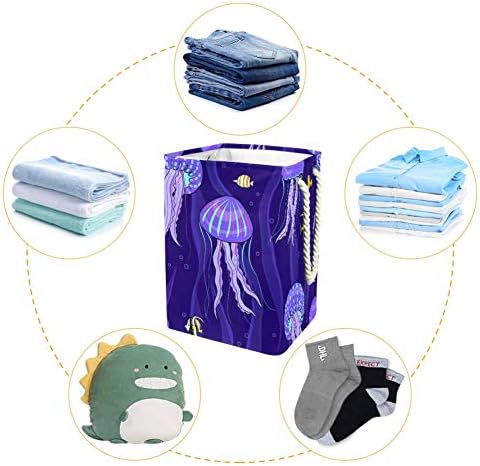 Inhomer morske meduze na tamnoljubičastom uzorku 300d Oxford PVC vodootporna odjeća Hamper velika korpa za veš za ćebad igračke za odjeću u spavaćoj sobi