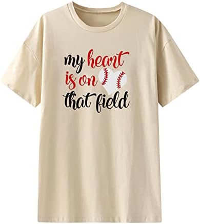 Moje srce je na toj poljskoj majici Žene prevelike vrhove Smiješno slovo Ispis Baseball Majice Labavi O-vrat