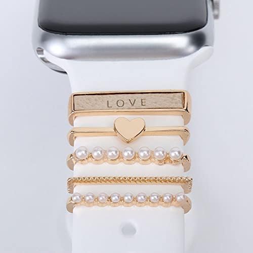 Almnvo trake Charms kompatibilni sa Applea satovima silikonskih traka, modni metalni dijamantski ukrasni prstenovi za iWatch, pribor za remenje, kompatibilan je za Samsung Galaxy Watch Band, 5 pakovanja