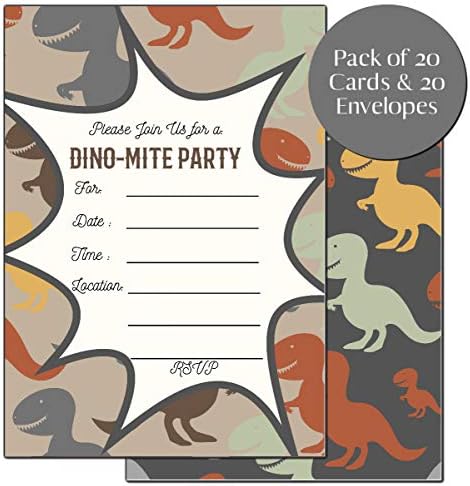 Dinosaur Rođendanski zabava | 20 Premium kvalitet poziva sa kovertama 4 x 6 | T-Rex dječji juradski rođendan