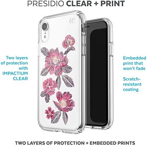 Speck Proizvodi Presidio Clear + Print iPhone XR futrola, vezeno strukovno fuksija / jasno