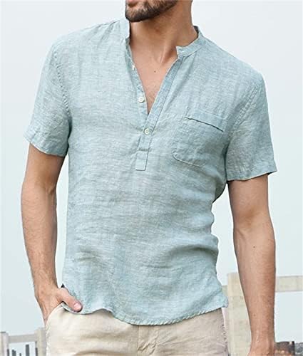 Muška pamučna posteljina Henley majica casual kratki rukav Hipi Beach T majice Summer Hawaiian Tee vrhovi
