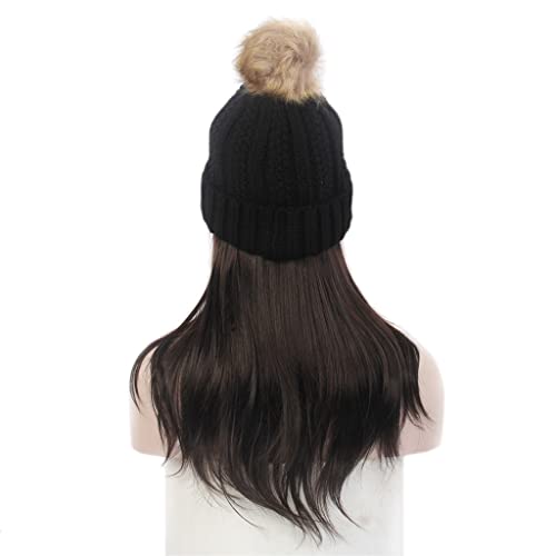 KLKKK modni ženski šešir za kosu crni pleteni šešir perika duga ravna crna perika šešir stilski ličnost