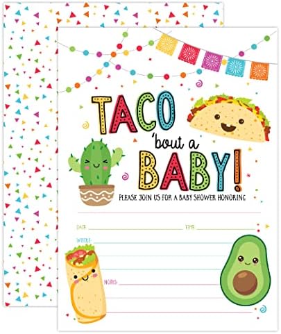 20 Taco BOUT Pozivnici za tuširanje s kovertama, meksička tematska kaktusa dvostrano tiskana kaktusa u boji kaktus za bebe Poziv za tuširanje Pozovite karte za dječake, taco bit za bebe Pozvot