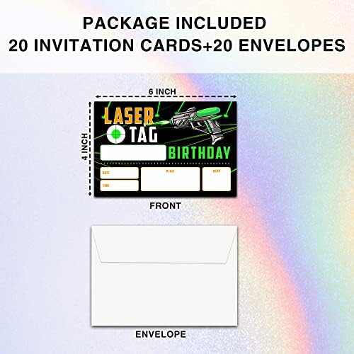 Ziiufrn Laser TAG Rođendan Poziv sa kovertama, 20 setova popunjavaju neonski rođendanski zabava personalizirani