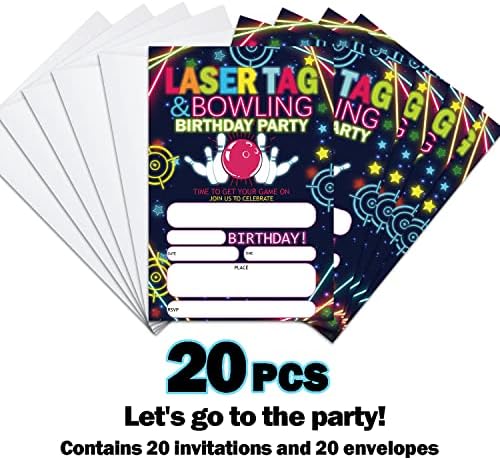 Laserska oznaka i kuglanje za rođendan Poziv, Neon Glow Party pozivnice za dječake Dječje djece, arkadne
